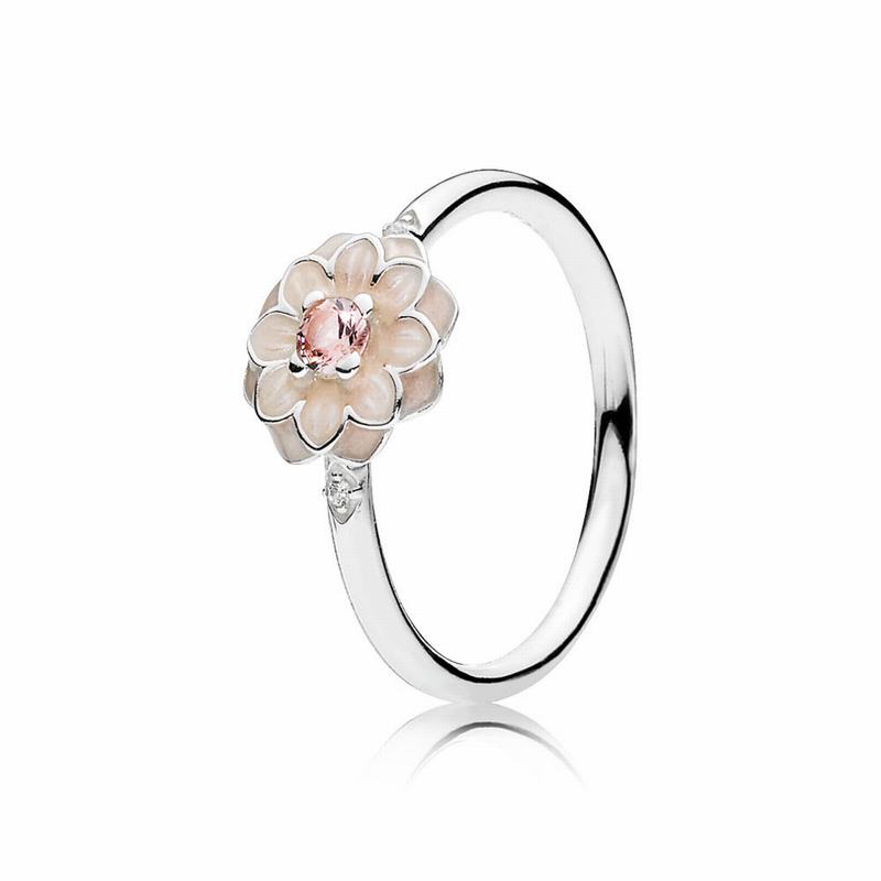 Pandora Blooming Dahlia Stackable Ring Ireland - Sterling Silver/Enamel/Beige/Mixed Stones/Crystal -